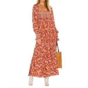 Free People Sweet Escape Floral Maxi Dress Boho Cottage Milkmaid Prairie Size M
